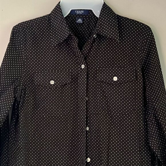 Chaps polkadot blouse button up down shirt top - Picture 3 of 9